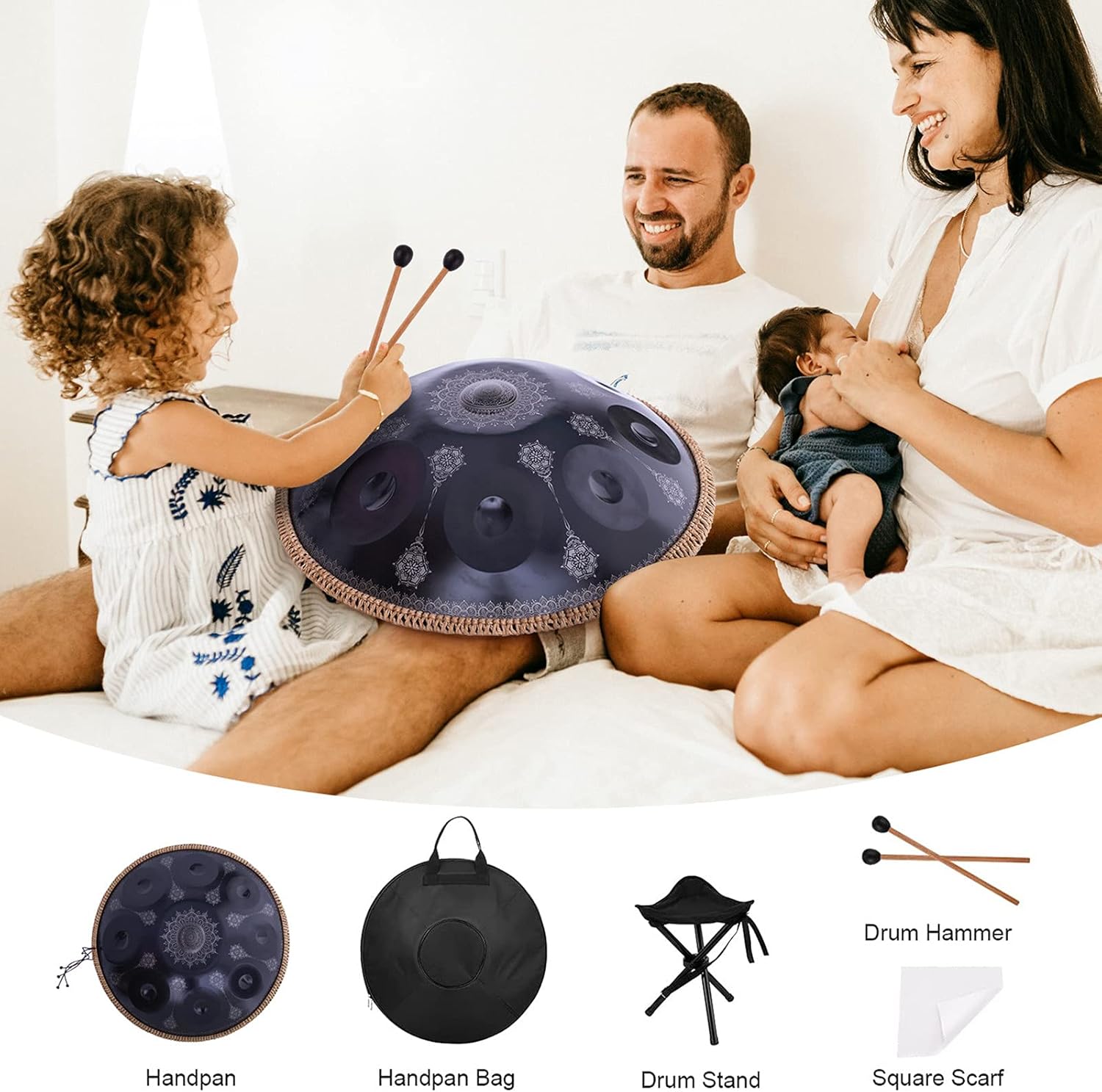 Handpan-Classic 10 Notes Black Print Hand Pan,Premium 432HZ 22 Inches D Minor Steel Handpan Drum Set,Adult's Music Steel Pan Instrument - Image 5