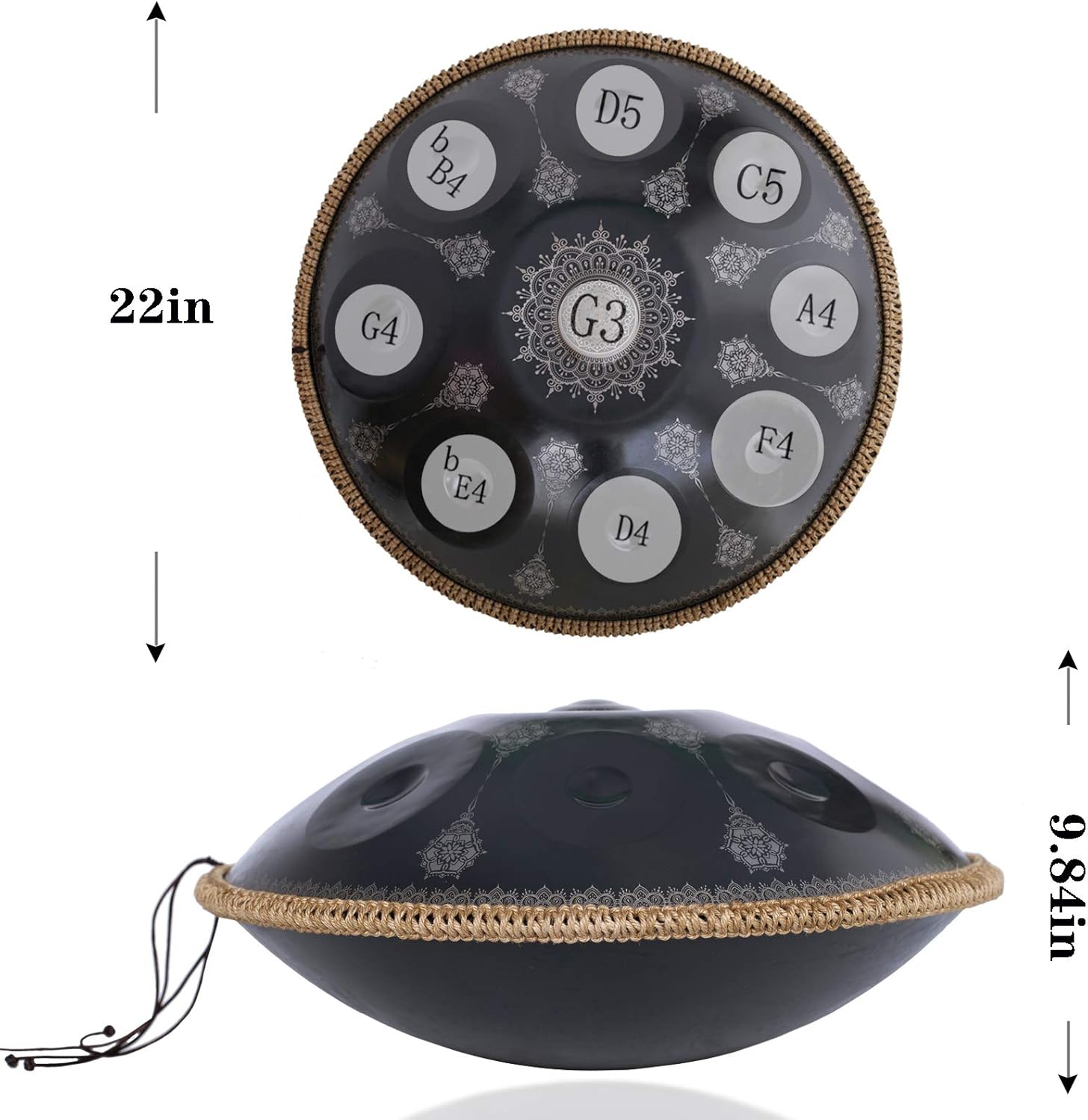 Handpan-Classic 10 Notes Black Print Hand Pan,Premium 432HZ 22 Inches D Minor Steel Handpan Drum Set,Adult's Music Steel Pan Instrument - Image 3