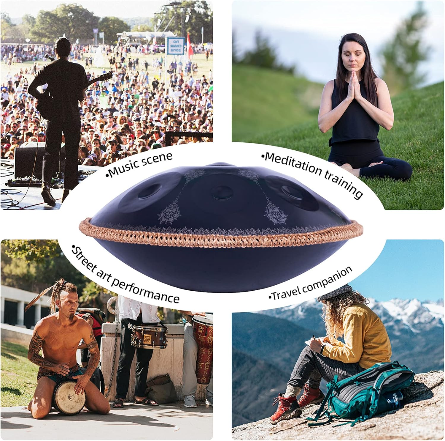 Handpan-Classic 10 Notes Black Print Hand Pan,Premium 432HZ 22 Inches D Minor Steel Handpan Drum Set,Adult's Music Steel Pan Instrument - Image 6