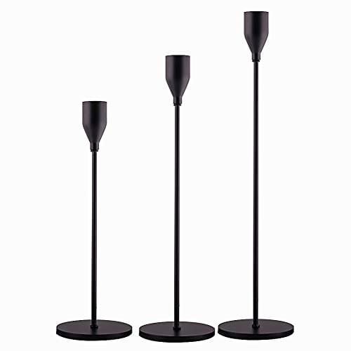 Matte Black Candle Holders Set of 3 for Taper Candles, Decorative Candlestick Holder for Wedding, Dinning, Party, Fits 3/4 inch Thick Candle&Led Candles (Metal Candle Stand)