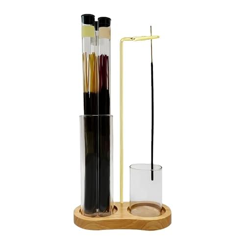 Glass Incense Holder, Incense Sticks Burner Holder with Storage,Hang Upside Down Incense Holder for Sticks with Glass Ash Catcher for Meditation Yoga Spa Room Decor